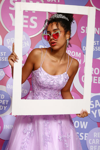 A-Line Spaghetti Straps Lavender Pricess Prom Dress with Appliques
