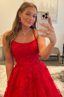 Load image into Gallery viewer, Red Spaghetti Straps Long Prom Dress with Appliques