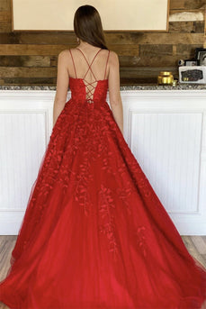 Princess Red Spaghetti Straps Prom Dress