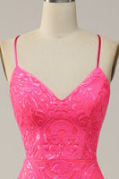 Load image into Gallery viewer, Hot Pink Mermaid Spaghetti Straps Sparkly Prom Dress with Sequins