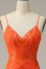Load image into Gallery viewer, Orange Mermaid Spaghetti Straps Long Prom Dress with Slit
