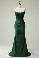 Load image into Gallery viewer, Halter Dark Green Mermaid Prom Dress with Beading