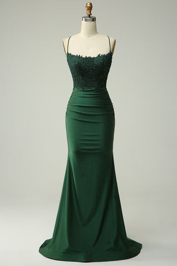 Halter Dark Green Mermaid Prom Dress with Beading