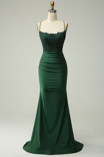 Dark Green Halter Mermaid Prom Dress with Beading