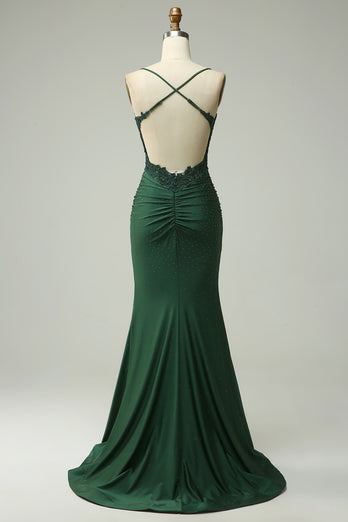 Halter Dark Green Mermaid Prom Dress with Beading