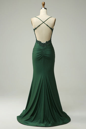 Dark Green Halter Mermaid Prom Dress with Beading