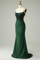 Load image into Gallery viewer, Halter Dark Green Mermaid Prom Dress with Beading