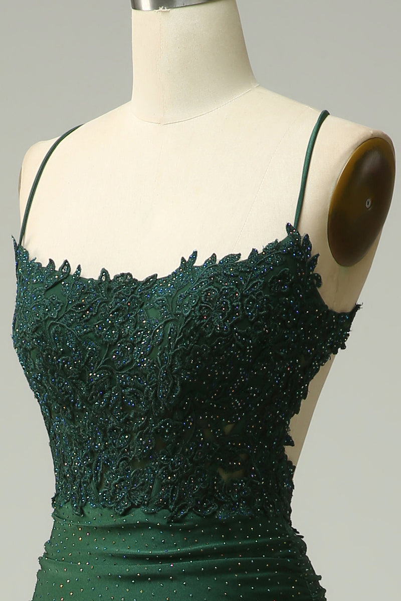 Load image into Gallery viewer, Halter Dark Green Mermaid Prom Dress with Beading