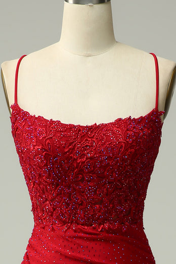 Halter Dark Red Mermaid Prom Dress with Beading