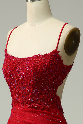 Halter Dark Red Mermaid Prom Dress with Beading