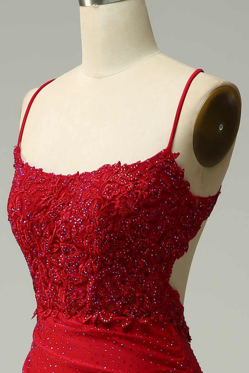 Load image into Gallery viewer, Halter Dark Red Mermaid Prom Dress with Beading