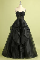 Load image into Gallery viewer, Ball Gown Black Strapless Princess Evening Dress