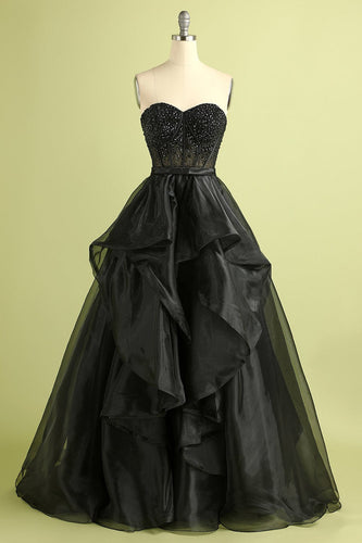 Ball Gown Black Strapless Princess Evening Dress