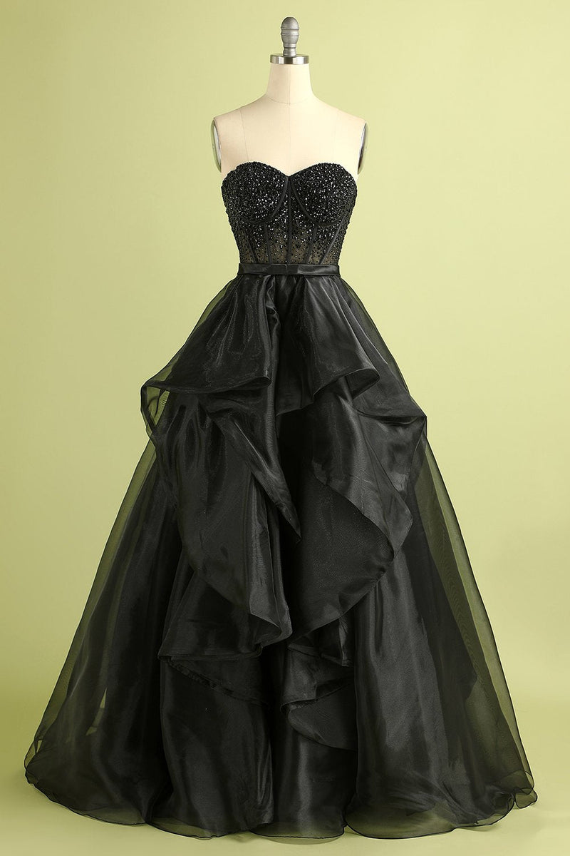 Load image into Gallery viewer, Ball Gown Black Strapless Princess Evening Dress