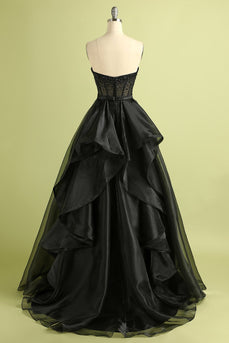 Ball Gown Black Strapless Princess Evening Dress