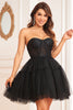 Load image into Gallery viewer, A Line Sweetheart Black Graduation Dress with Lace Sleeves