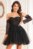 Load image into Gallery viewer, A Line Sweetheart Black Graduation Dress with Lace Sleeves