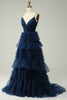 Load image into Gallery viewer, A Line Navy Spaghetti Straps Princess Prom Dress with Slit