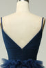 Load image into Gallery viewer, A Line Navy Spaghetti Straps Princess Prom Dress with Slit