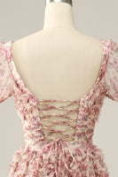 Load image into Gallery viewer, Flower Printed Square Neck A-line Prom Dress