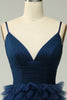 Load image into Gallery viewer, A Line Navy Spaghetti Straps Princess Prom Dress with Slit