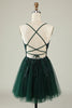 Load image into Gallery viewer, A Line Spaghetti Straps Dark Green Graduation Dress with Appliques