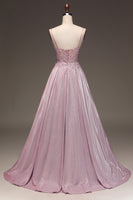 Load image into Gallery viewer, Glitter Spaghetti Straps Blush Prom Dress with Beading