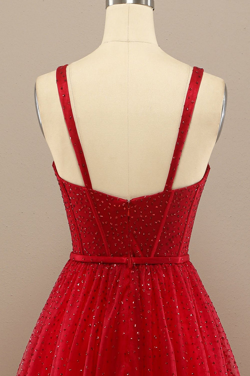 Load image into Gallery viewer, Red Sweetheart Tulle Prom Dress with Beading