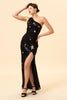 Load image into Gallery viewer, Mermaid One Shoulder Black Sequins Long Prom Dress with Star
