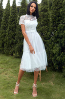 Load image into Gallery viewer, A Line White Lace Wedding Guest Party Dress
