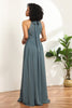 Load image into Gallery viewer, Grey Halter Ruched Long Chiffon Bridesmaid Dress with Slit