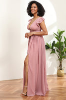 Load image into Gallery viewer, Blush V-Neck Long Chiffon Bridesmaid Dress