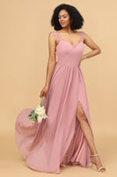 Load image into Gallery viewer, Blush Long Chiffon Bridesmaid Dress with Lace