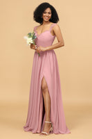 Load image into Gallery viewer, Blush Long Chiffon Bridesmaid Dress with Lace