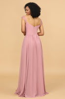 Load image into Gallery viewer, Blush Long Chiffon Bridesmaid Dress with Lace