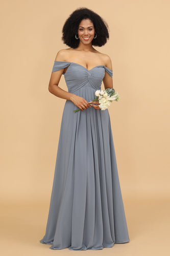 Off the Shoulder Chiffon Bridesmaid Dress