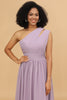 Load image into Gallery viewer, Lilac Chiffon One Shoulder Bridemaid Dress with Ruffles