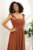 Load image into Gallery viewer, Terracotta Chiffon A-Line Floor Length Bridesmaid Dress With Ruffles
