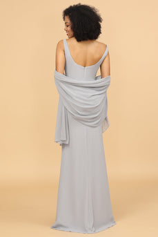 Grey Square Neck Mermaid Bridesmaid Dress