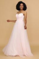 Load image into Gallery viewer, Pink Spaghetti Straps Tulle Bridesmaid Dress