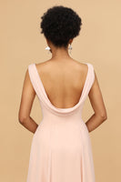 Load image into Gallery viewer, A Line V Neck Blush Chiffon Long Bridesmaid Dress