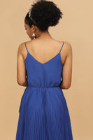 Load image into Gallery viewer, A Line Spaghetti Straps Royal Blue Tea Length Bridesmaid Dress