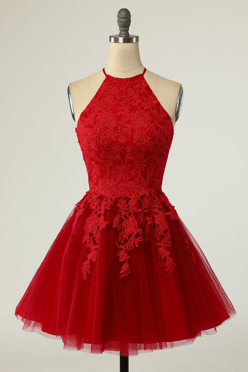Load image into Gallery viewer, A Line Halter Red Short Party Dress with Appliques