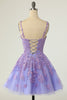 Load image into Gallery viewer, A Line Spaghetti Straps Purple Short Homecoming Dress