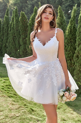 A Line White Short Homecoming Dress with Criss Cross Back