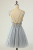 Load image into Gallery viewer, Gorgeous A Line Spaghetti Straps Grey Short Homecoming Dress with Beading