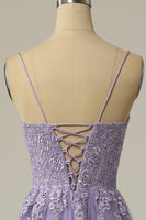 Load image into Gallery viewer, A Line Strapless Light Purple Long Prom Dress with Appliques