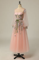 Load image into Gallery viewer, A Line Jewel Light Nude Long Prom Dress with Embroidery