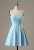 Load image into Gallery viewer, Simple Blue Open Back A Line Short Prom Dress