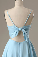 Load image into Gallery viewer, Simple Blue Open Back A Line Short Prom Dress
